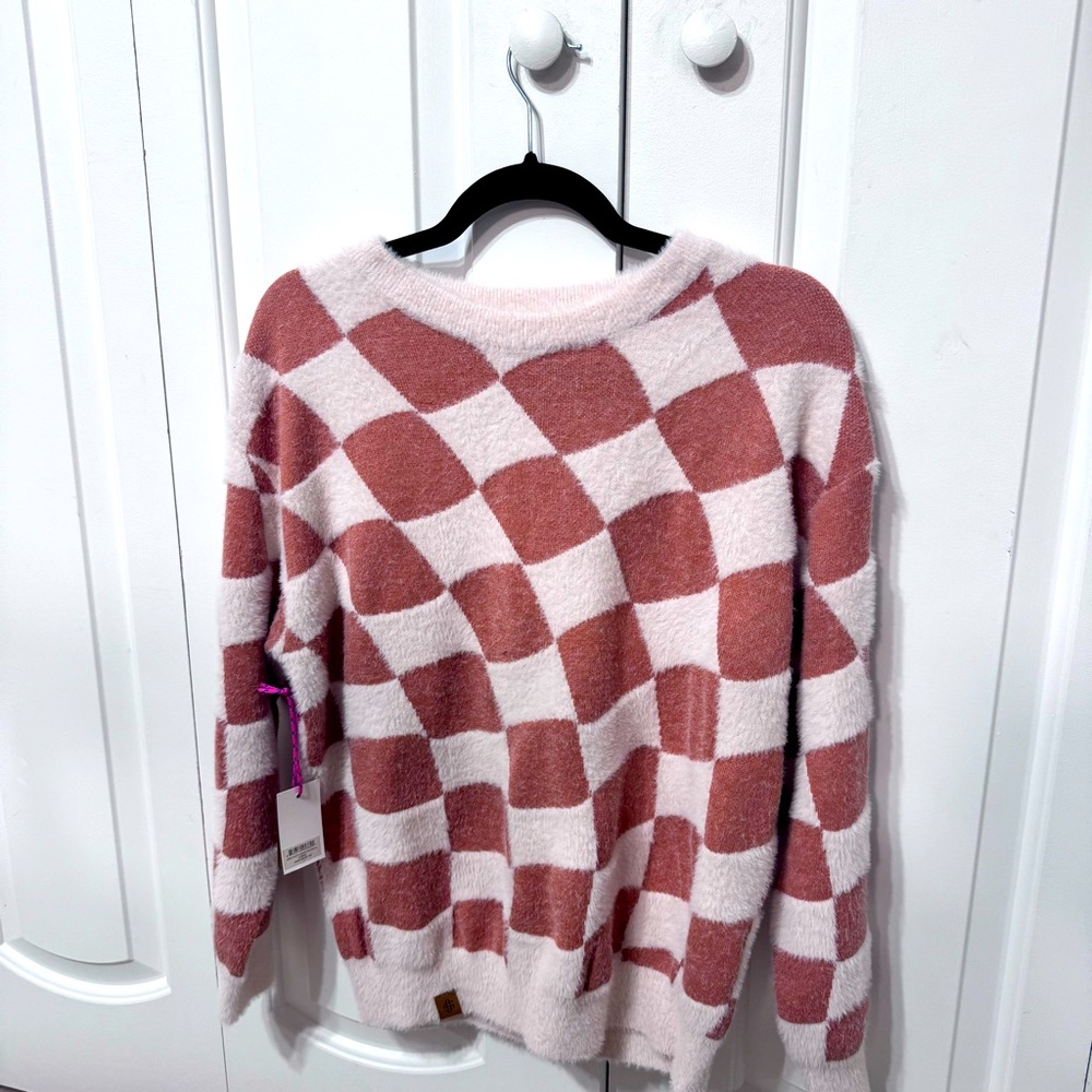 NWT- Simply Southern Fuzzy Checkerboard Crewneck Sweater for Women | SZ Large